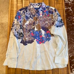 Red Valentino blue floral silk button-up shirt, L